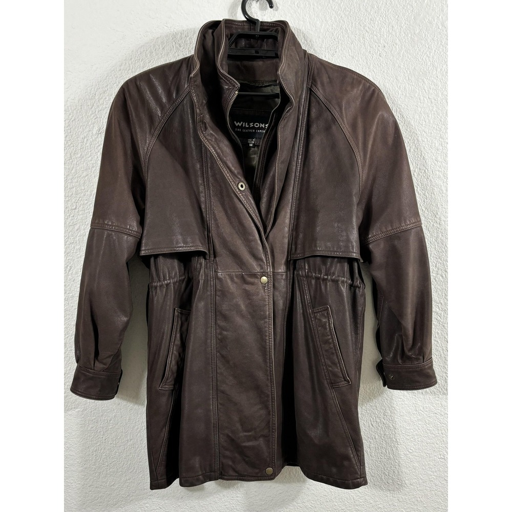 Wilsons Leather Jacket Womens Medium Brown Zip Snap Drawstring Pockets Walker